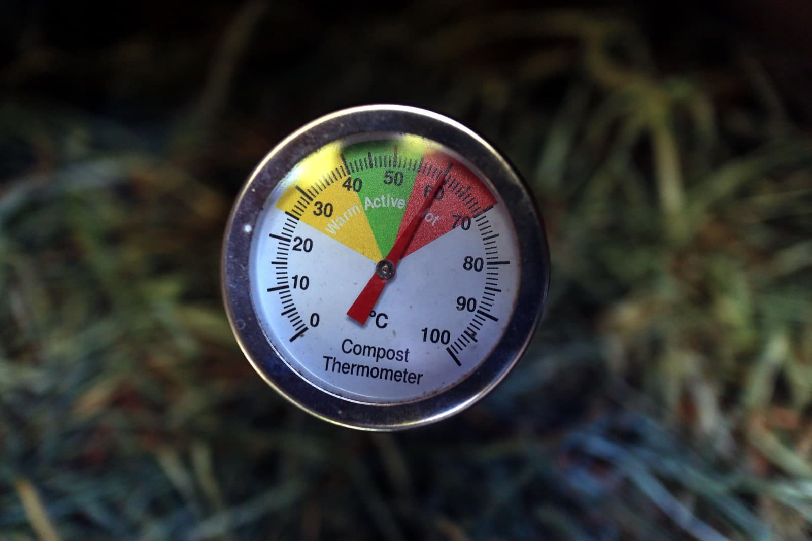 Kompostthermometer misst die Temperatur der thermophilen Phase im Komposthaufen